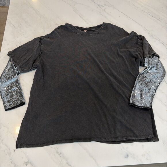 Free People Nellie Sequin Twofer Gray XS Boho Chic Grunge Edgy Urban Artsy Flowy - Picture 3 of 9